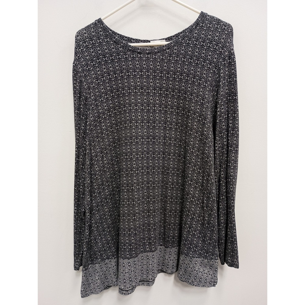 J. Jill Tunic Top Womens Medium‎ Black White Medallion Long Sleeve BOHO Casual